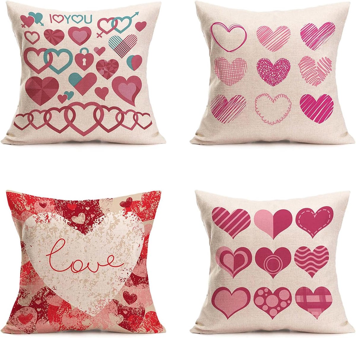 Kussenslopen 65 x 65 cm roze liefde decoratieve kussenslopen linnen vierkante kussenslopen met onzichtbare rits voor bank slaapkamer woonkamer tuin dubbelzijdige kussenslopen