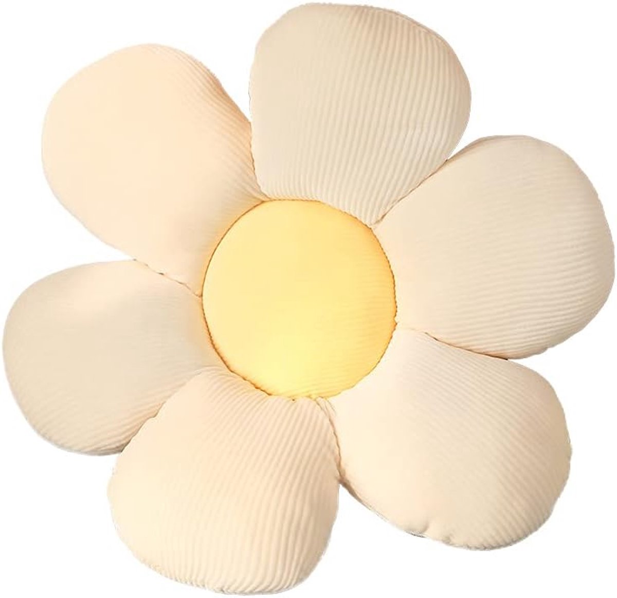 Tatami bloemvormig pluche decor, comfortabel zitkussen voor kinderkamer, thuis, op de bank (40 x 40 cm, wit & geel - a)