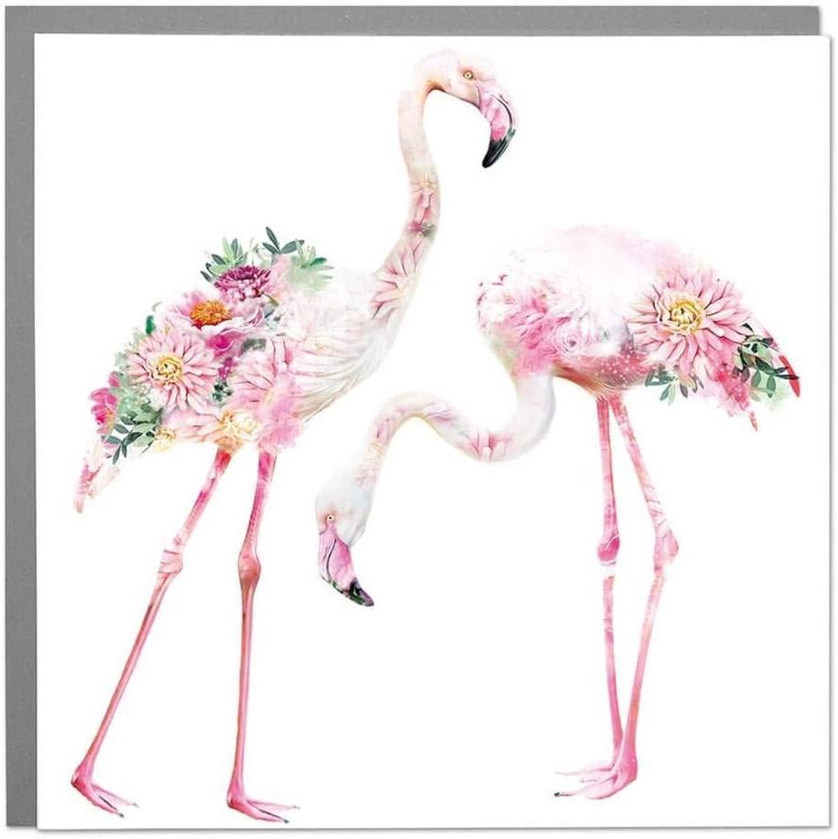 Wenskaart Bloemen Dieren - Kaart Verjaardag - Iemand Feliciteren - FSC Gecertificeerd Karton - 150 x 150 mm - Flamingo