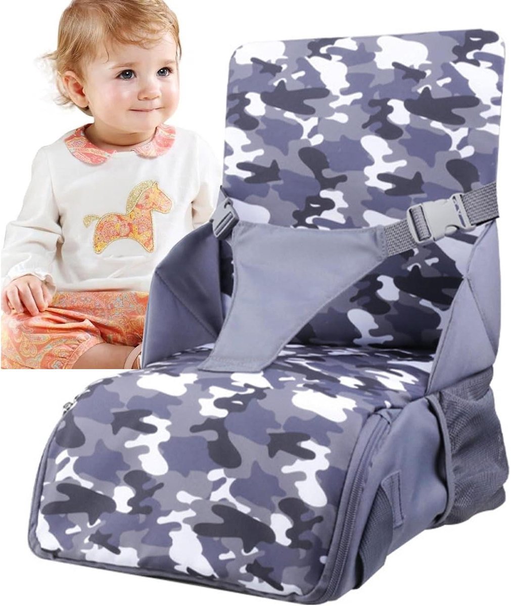 Kinderstoelverhoging - Zitverhoging Reisstoel - Eten aan tafel - 2-in-1 luiertas ontwerp - 38 x 32 x 28 cm - Camouflage