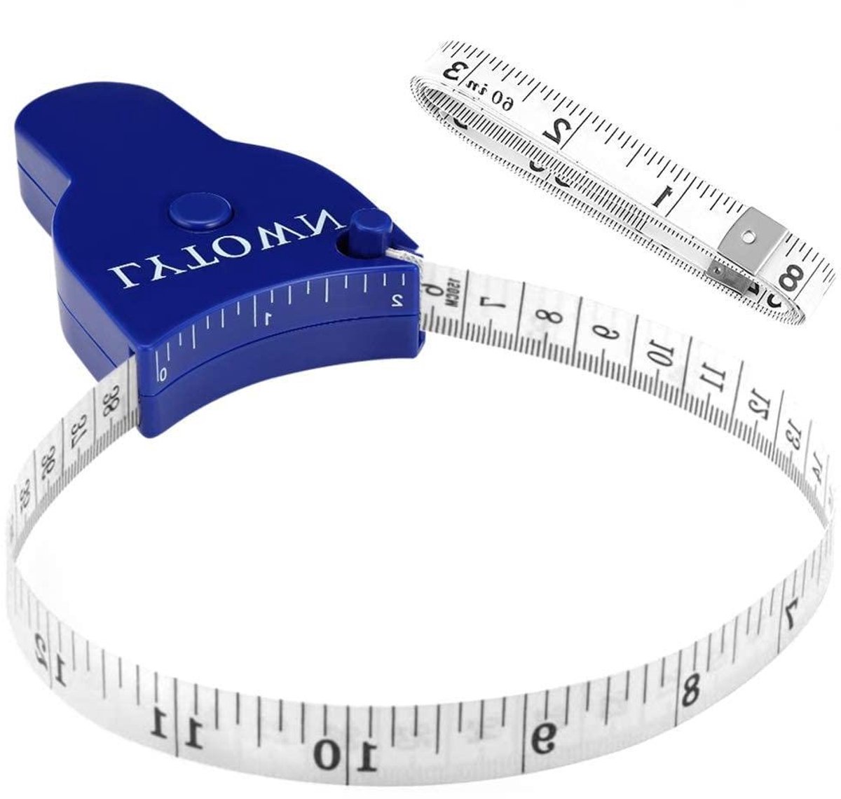 Lichaamsmeetlint - Meetlint Lichaam - Fitness Doelen Volgen - Intrekbaar met Pen - 150 cm - Blauw Wit