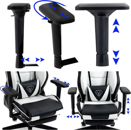 Gaming Stoel - Racestoel Kantoorstoel - Comfortabel Zitten - Ergonomische Armleuningen - 120 kg - Zwart Wit — afbeelding 2