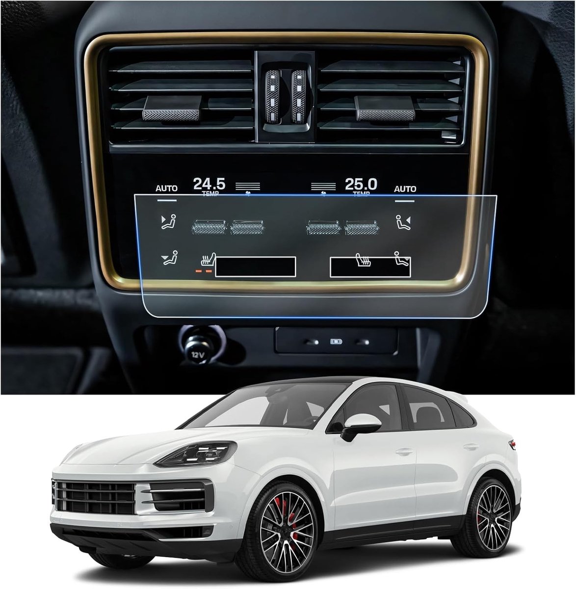 Facelift Air Conditioning Beschermfolie voor Porsche Cayenne 2024 2025 - 6H Krasbestendige GPS Schermbeschermer en Navi Film - Set van 2 Accessoires voor GTS, Turbo en E-Hybrid
