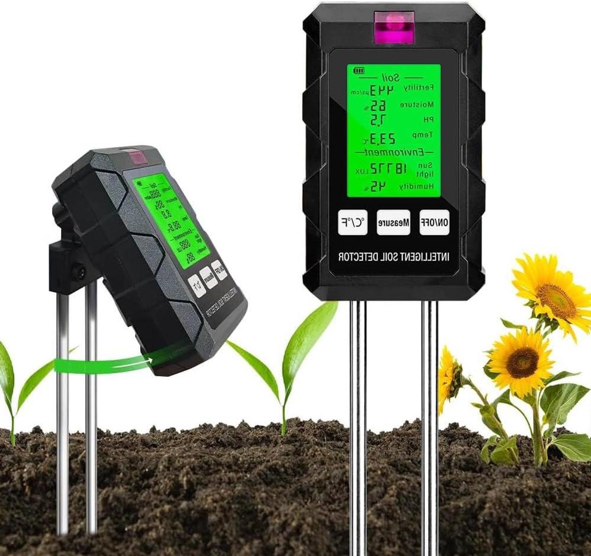 Bodemmeter - Vloertester Bodemmeter - Planten Verzorgen - 6-in-1 Multifunctioneel - 18 x 4 x 5 cm - Grijs