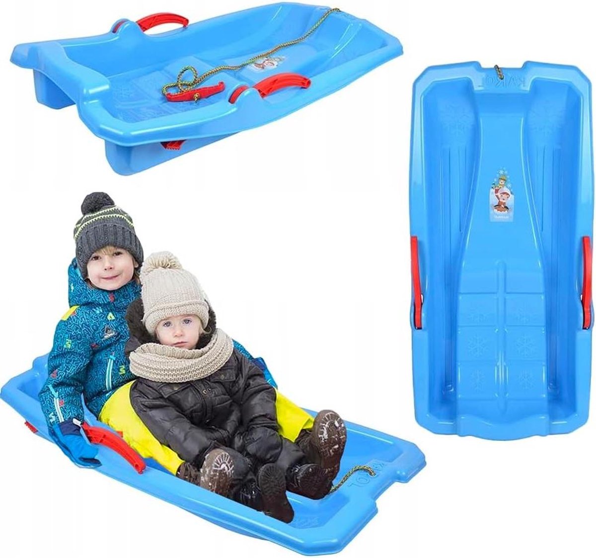 Kinderslee met rem - Bobslee Sneeuwslee - Spelen in de sneeuw - Ergonomische vorm - 80 cm - Blauw