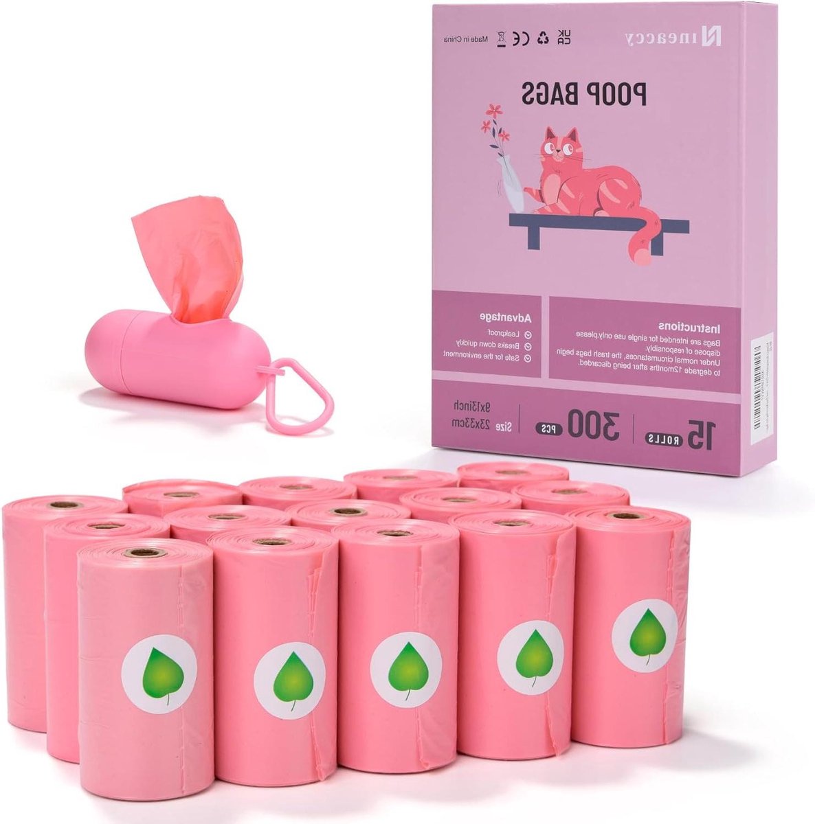 Biologisch afbreekbare Poepzakjes - Hondenpoepzakken Composteerbaar - Hondenuitlaten - Lavendelgeur Lekvrij - 300 Stuks - Roze