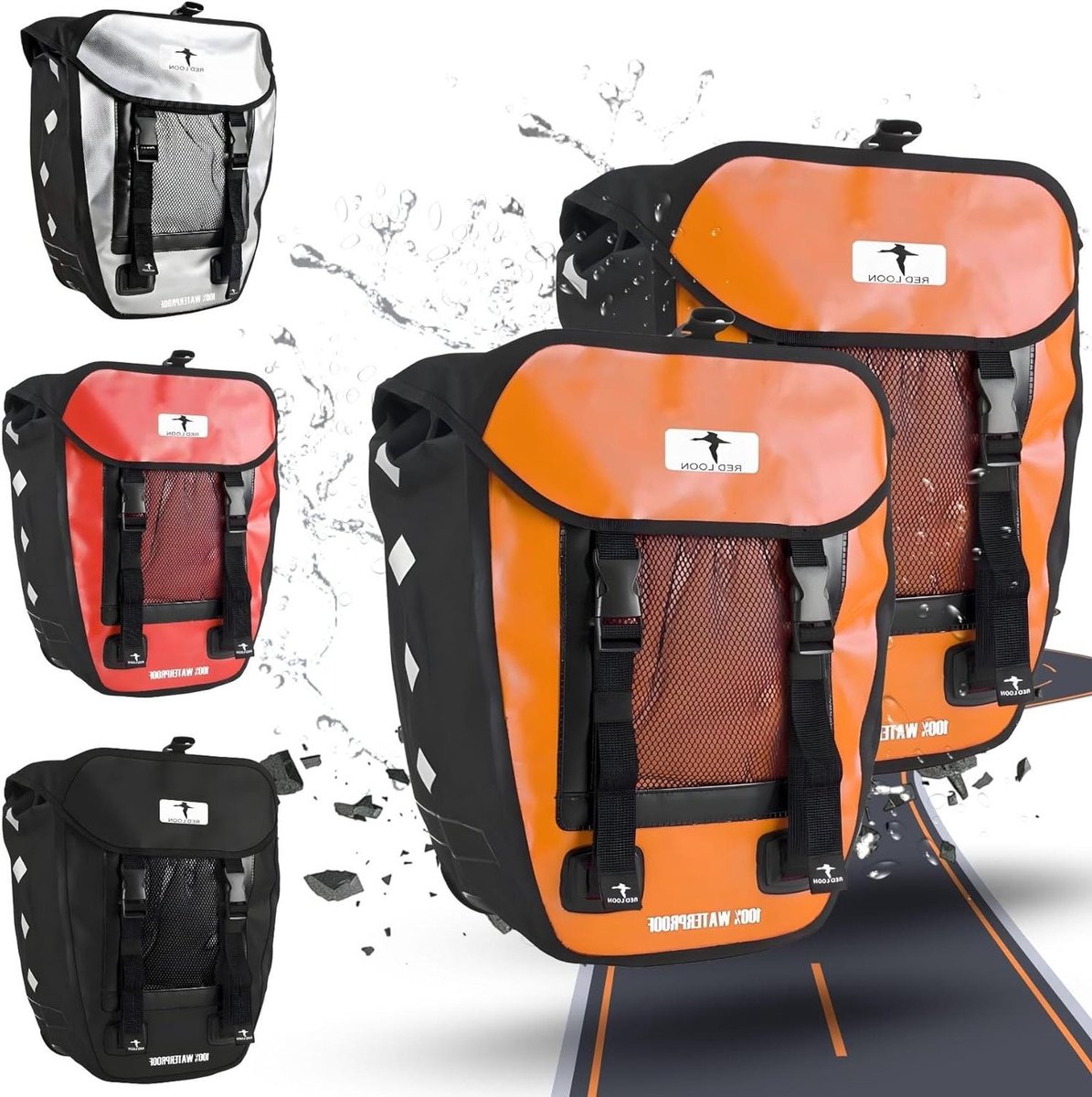 Dubbele Fietstas - Bagagedragertas Set - Fietsen en Boodschappen - Waterdicht Vrachtwagenzeil - 2 x 18 Liter - Oranje