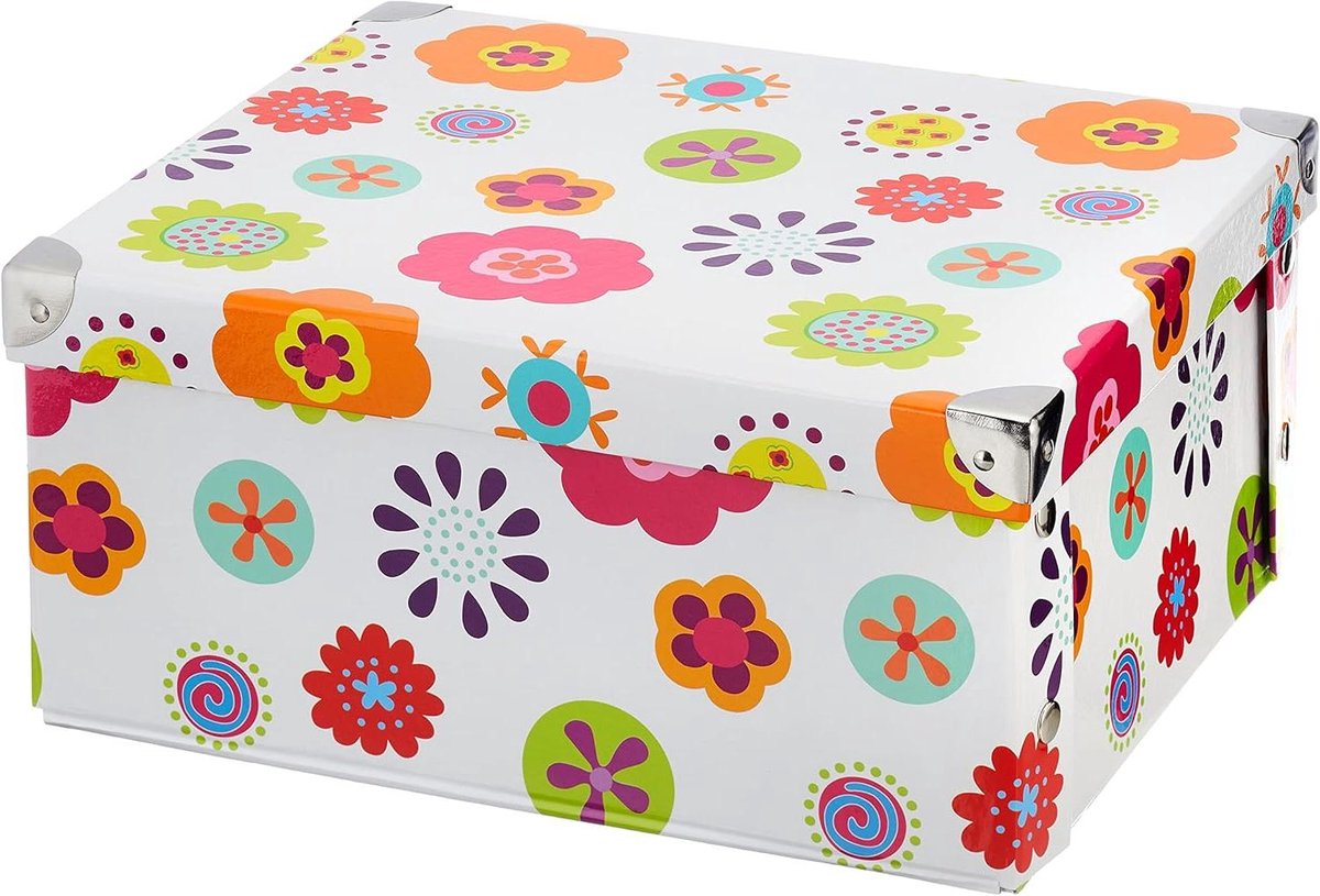 Opbergdoos Karton - Decoratieve Box - Spullen Opbergen - Inclusief Deksel - 33 x 33.5 cm - Blauwe Strepen