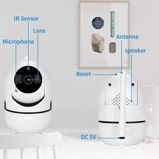 Beveiligingscamera Binnen - IP Camera Woning - Huisbewaking Thuis - Automatische Bewegingsdetectie - Full HD 1080P - Wit — afbeelding 3