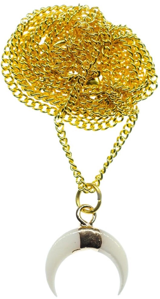 Halve maan schelp-halsketting, handgemaakt modesieraad, ketting 60 cm, verguld, maansikel, maanketting, zonnestelsel, universum, heelal, schakelketting, 10 mm, Metaal