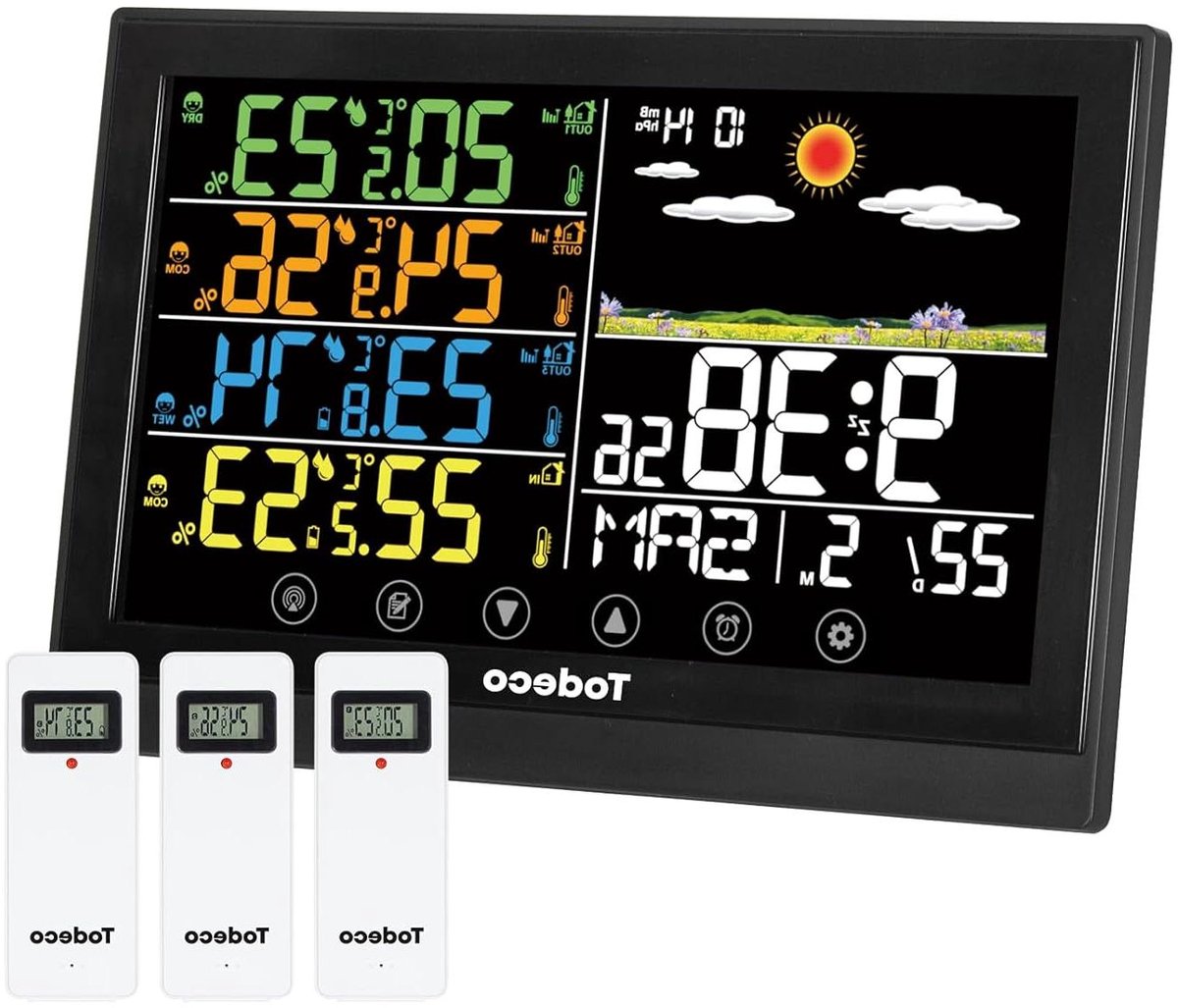Draadloze Weerstations - Digitale Thermometer - Weer Bewaken - Drie Buiten Sensoren - 20 cm - Zwart