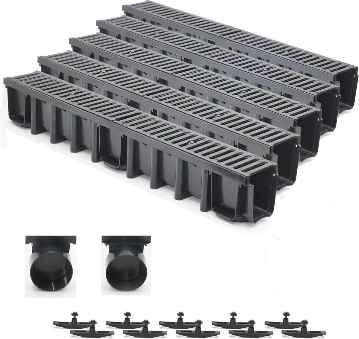 Afvoergoot Set - Vloergoot Hemelwater - Waterafvoer Buiten - Complete Set - 5 Meter Lengte - Gietijzer Zwart