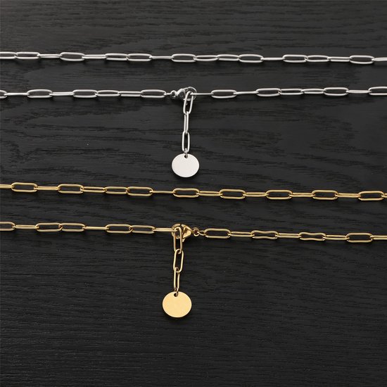 Y ketting goud/zilver/roségoud dames verstelbare filigraan ketting vrouwen ankerketting met munt hanger, Roestvrij staal, — afbeelding 4