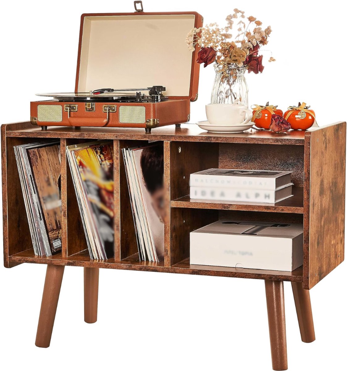 SNJY® Platenspeler Meubel - Platenspeler Kast - LP Houder - Platenhouder - 40D x 80B x 68H cm - Bruin