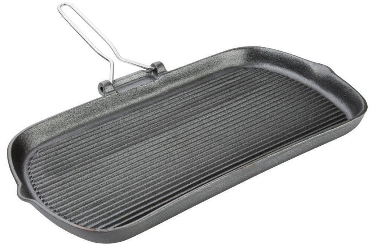 Gietijzeren Grill Pan Koekenpan Ribbels Koken Thuis Heavy Duty 38x22 cm Zwart