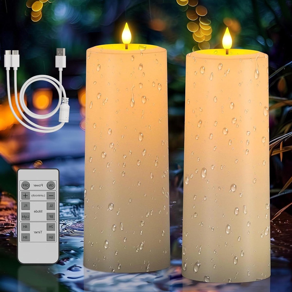 Oplaadbare Kaarsen - LED Kaarsen - Buiten Decoratie - Zon & USB Oplaadbaar - 2 Stuks - Wit