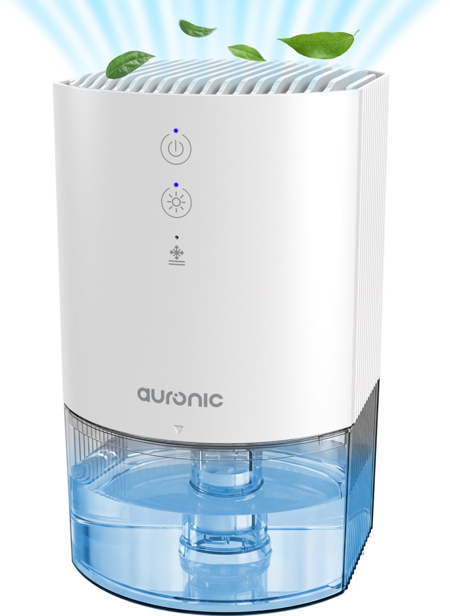 Auronic Luchtontvochtiger - Ontvochtigt 240ml Per Dag - 900ml Waterreservoir - Geluidsarm - Vochtopnemer voor in Badkamer, Slaapkamer, Kledingkast - Dehumidifier - Wit