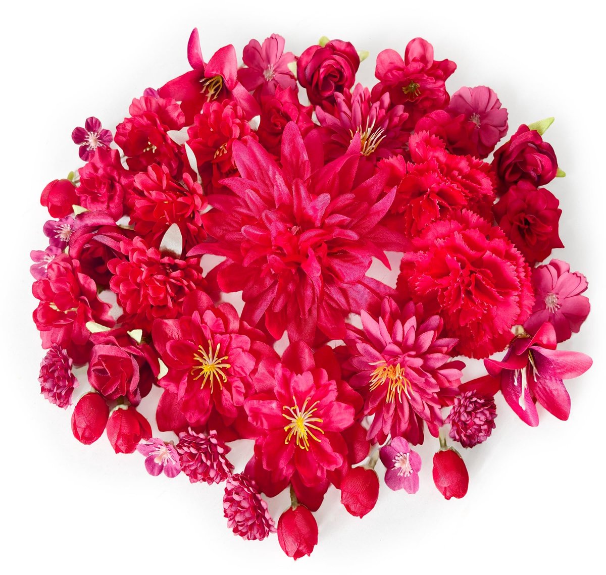 Kunstbloemen, decoratie, kunstbloemen van stof, 13 soorten, 2-13 cm, kleine bloemkoppen, kunstroos, voor doe-het-zelf, knutselen, scrapbooking, decoratie, taart (rood)