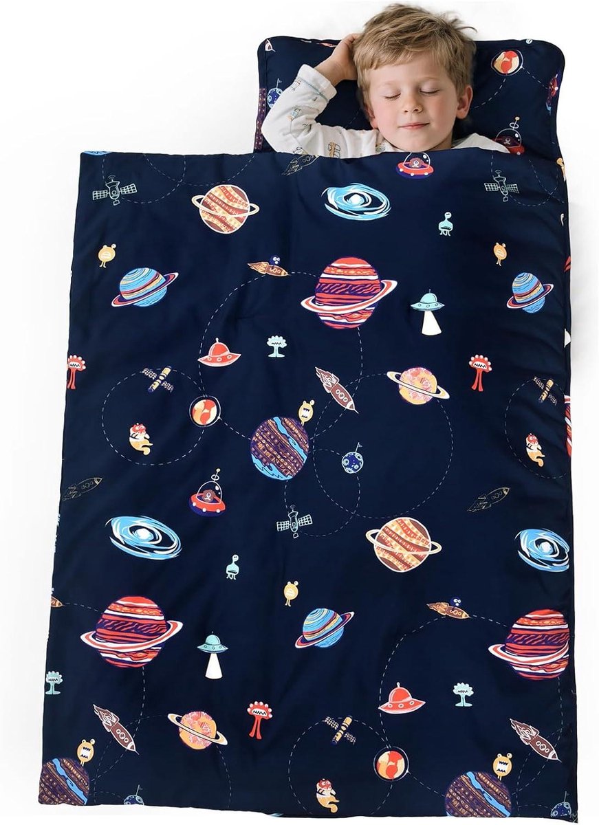 Babyslaapmat - Kinder dutjesmat peutermat - Kinderopvang en reizen - Afneembaar kussen - 127 x 50 cm - Ruimtepatroon