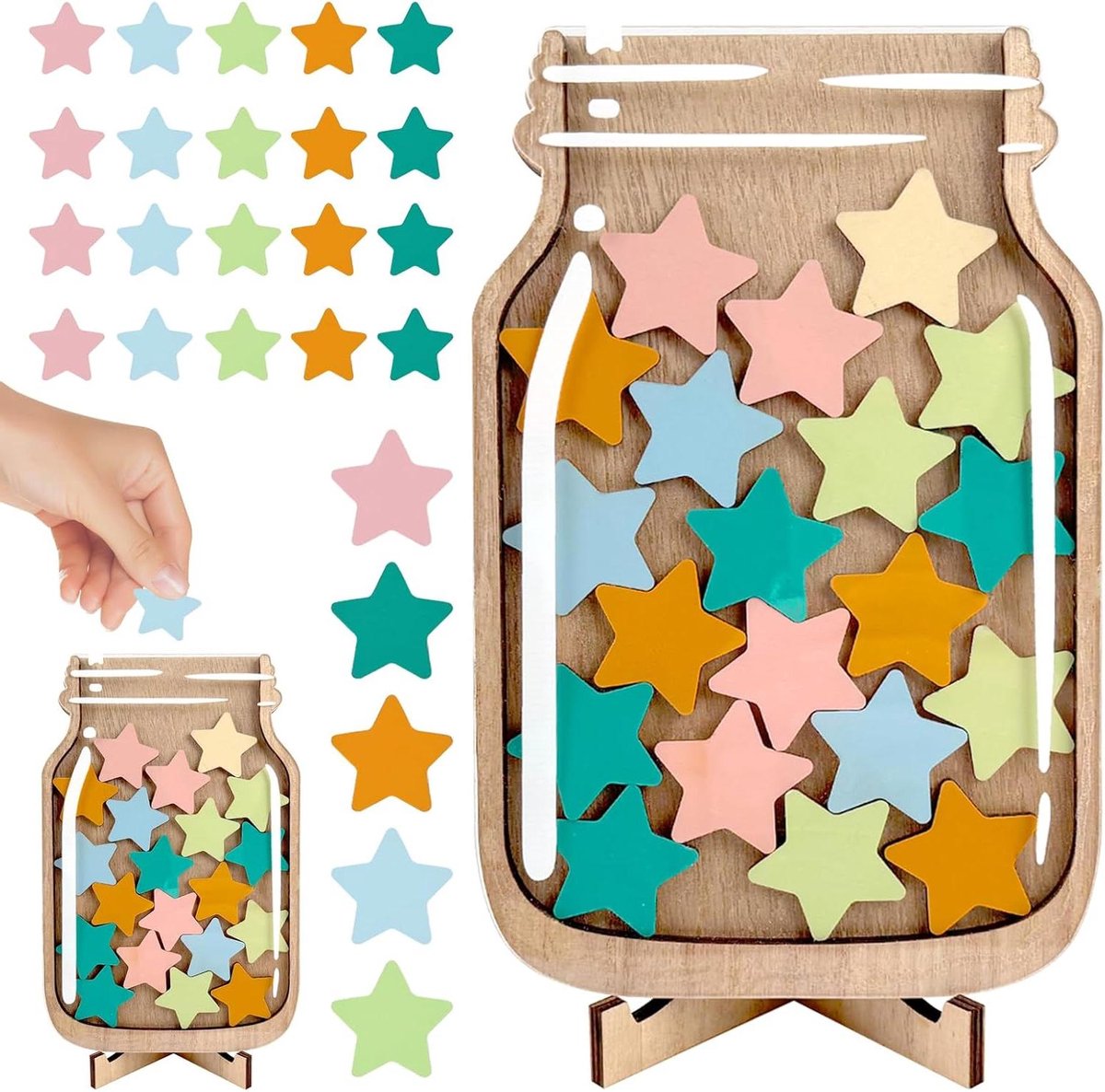 Beloningsglas Kinderen - Sterren Glas - Gedrag Sturen - Magnetisch Ontwerp - 21 x 13.6 cm - Houtkleurig