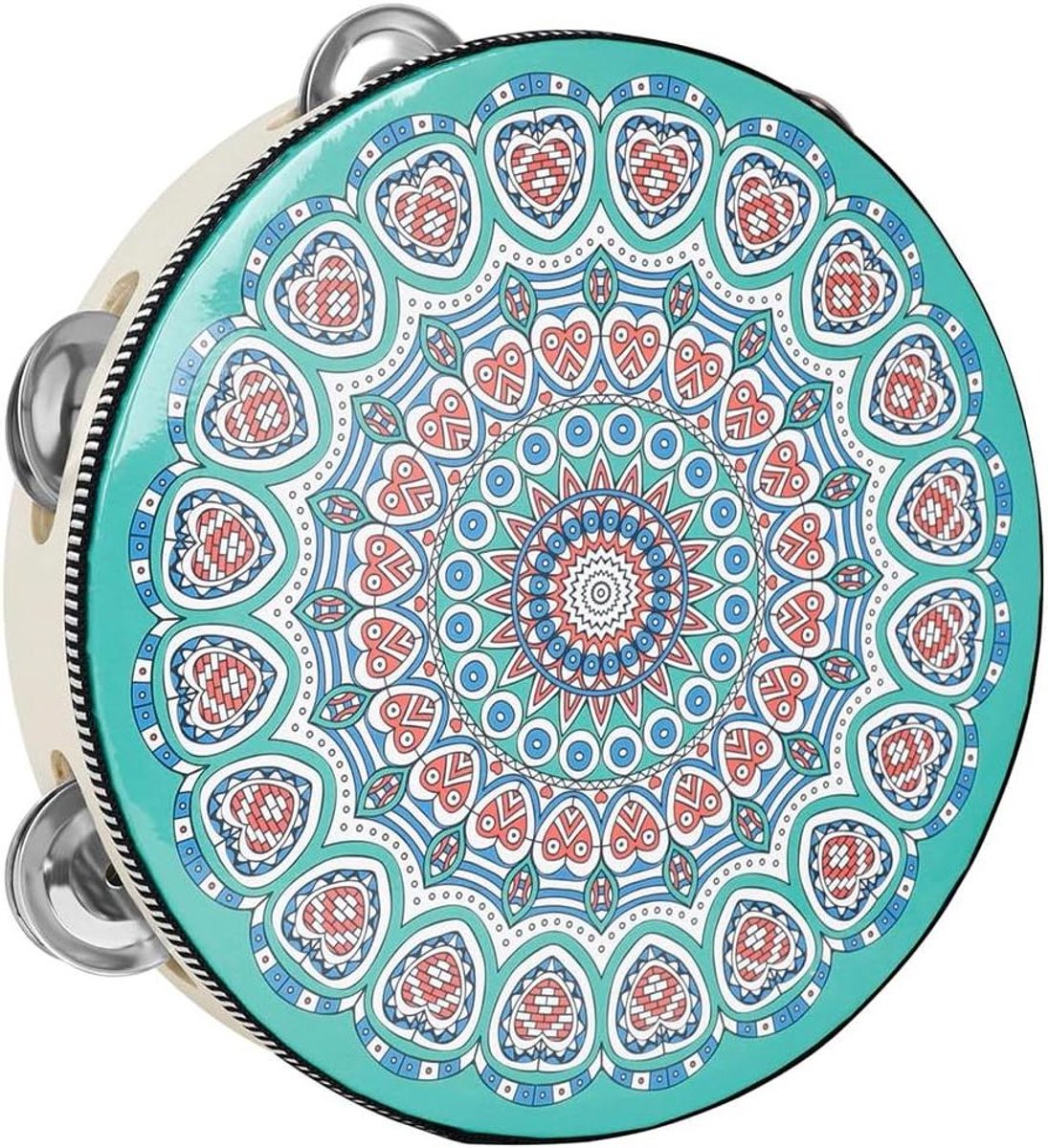 Houten Tamboerijn - Handtrommel Percussie-instrument - Muziek Maken - Metalen Jingles - 20 cm - Groen