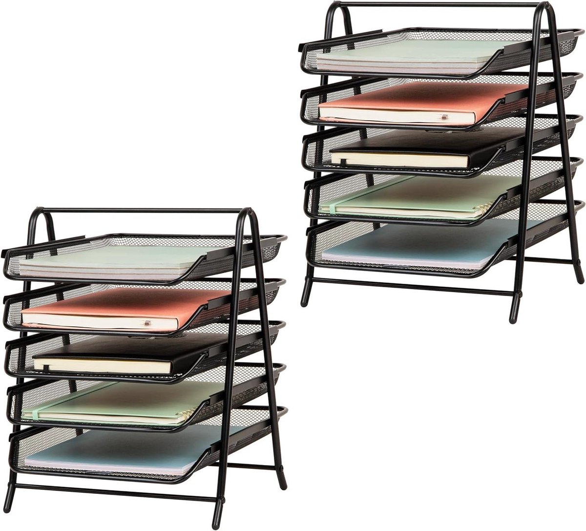 Papierlade Organizer - Documentenbak Stapelaar - Bureau Opruimen - Vijf Uitschuifbare Lades - 36.83 cm Hoog - Zwart
