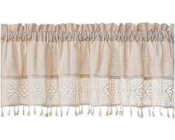 Korte Bistro Gordijn - Keukengordijn Vintage - Woonkamer Decoratie - Katoen Linnen Mix - 74 x 61 cm - Beige