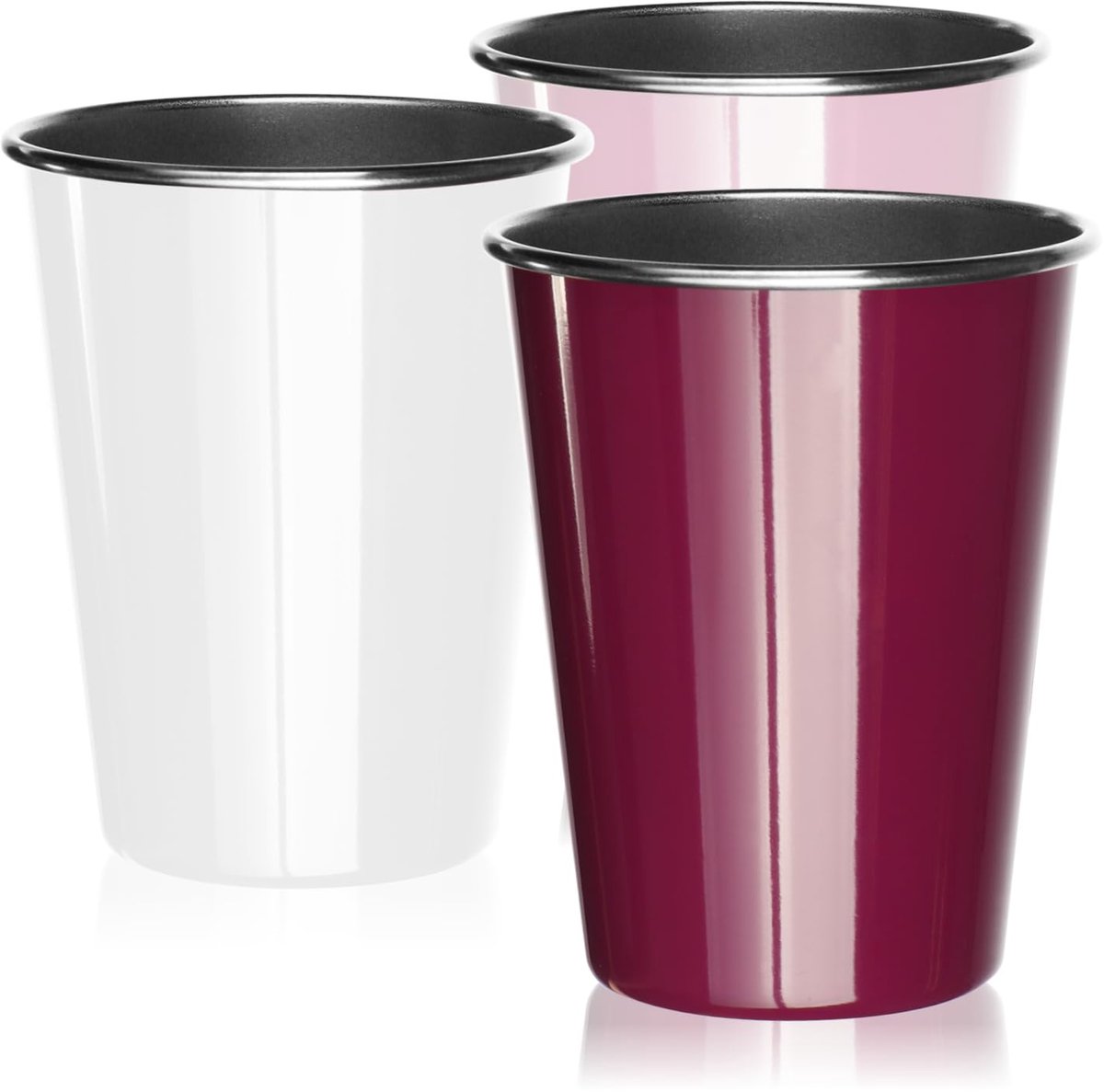 3x RVS drinkbekers in wit, roze, paars - hoogwaardige bekers - campingbekers - onbreekbaar en BPA-vrij (03 stuks - wit/roze/paars)