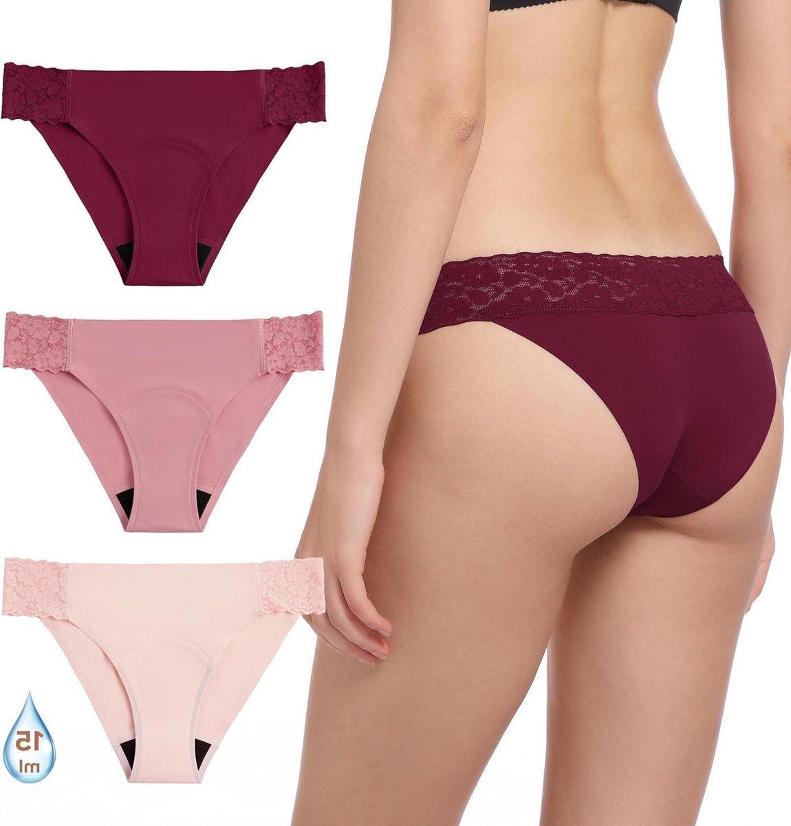 Menstruatiebroekjes - Menstruatieondergoed - Bescherming - Lage Taille - 3 Stuks - Niet gespecificeerd