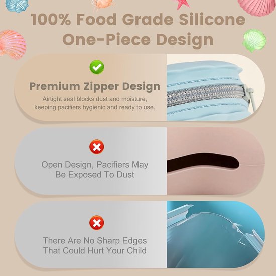 Speenhouder Silicone - Fopspeen Doosje - Baby Spullen Opbergen - Lekvrij en Stofdicht - 2 stuks - Zand en Lichtgrijs — afbeelding 5
