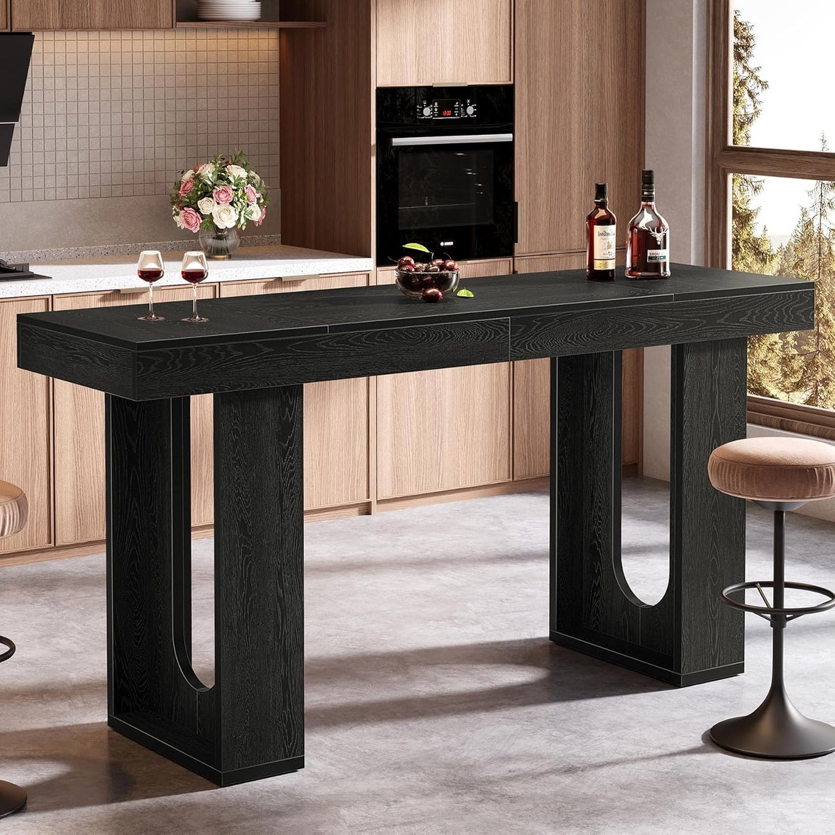 Tribesigns Bartafel - 180 x 50 x 95 cm - Moderne Bartafel met Stevige Poten - Zwart