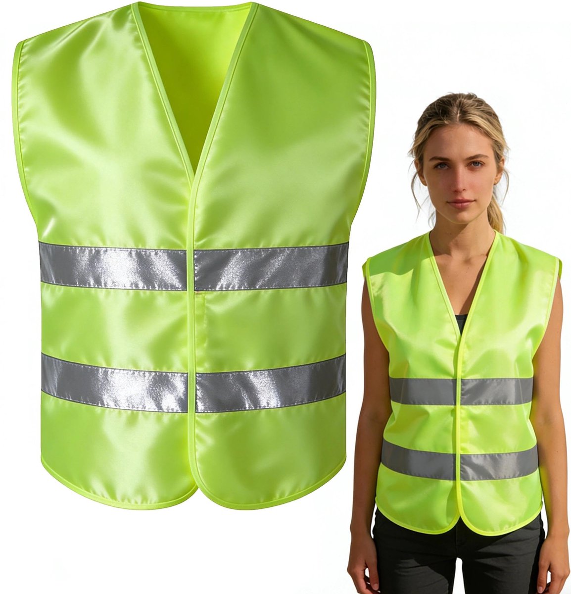 SnelShoppen - Set van 6 Reflecterende Veiligheidsvesten voor Auto, Geel, EN ISO 20471:2013, Unisex, 100% Polyester, Ideaal voor Weggebruik, Camping, E