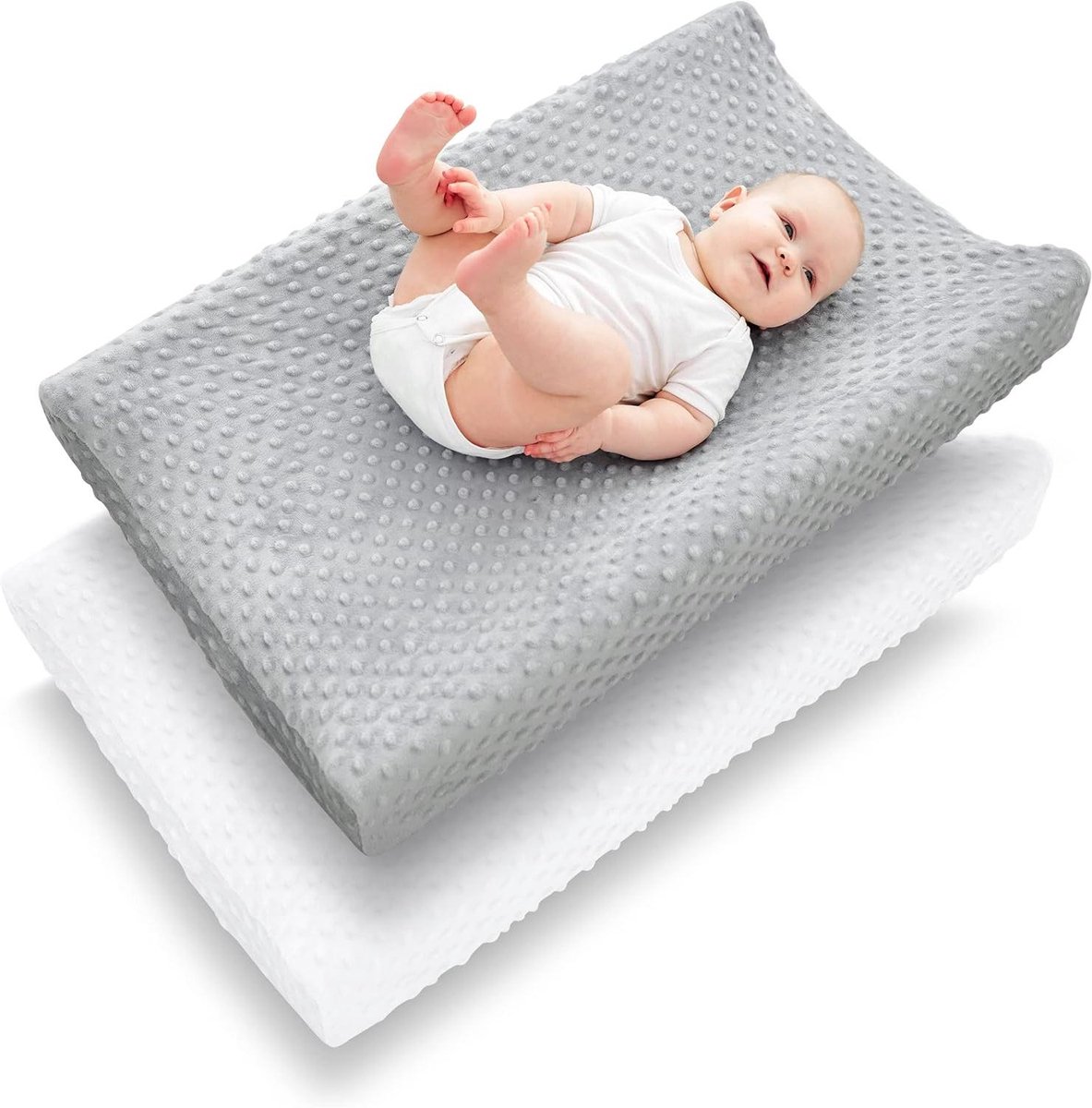 Aankleedkussen Hoezen - Baby Verschoonhoes - Baby Verzorgen - Zachte Polyester Stof - 81 x 41 cm - Wit en Grijs