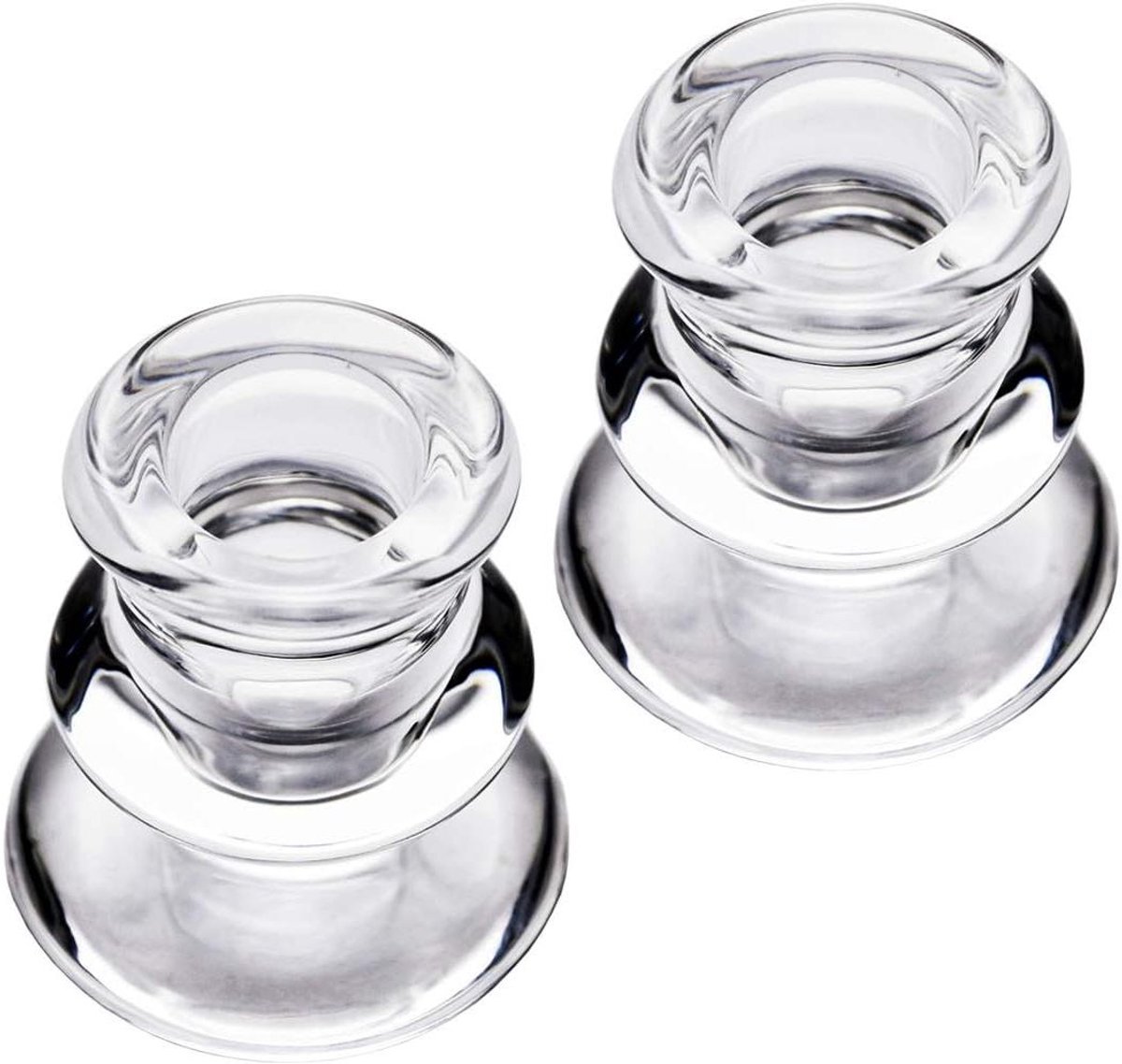 Glas Kandelaars - Kaarshouders Set - Diner Decoratie - Hoogwaardig Glas - 5 cm Hoog - Helder