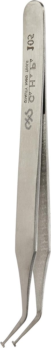 Pincet Roestvrijstaal - Componenten Pincet - Elektronica Assemblage - Niet-magnetisch Gebogen Schacht - 120 mm - Zilver