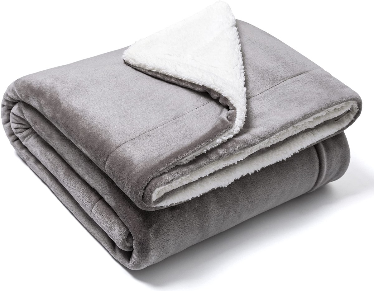 Deken, Deken Tweepersoons 210 x 240 cm, Kinderflanel Bed Deken, Super Zacht - Donkergrijs/wit