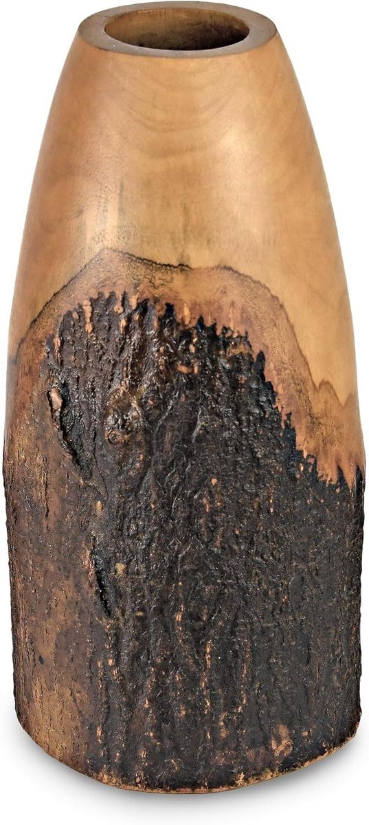 Houten Vaas - Decoratieve Vaas Bloemen - Woondecoratie - Natuurlijke boomschors textuur - 30 cm hoog - Bruin