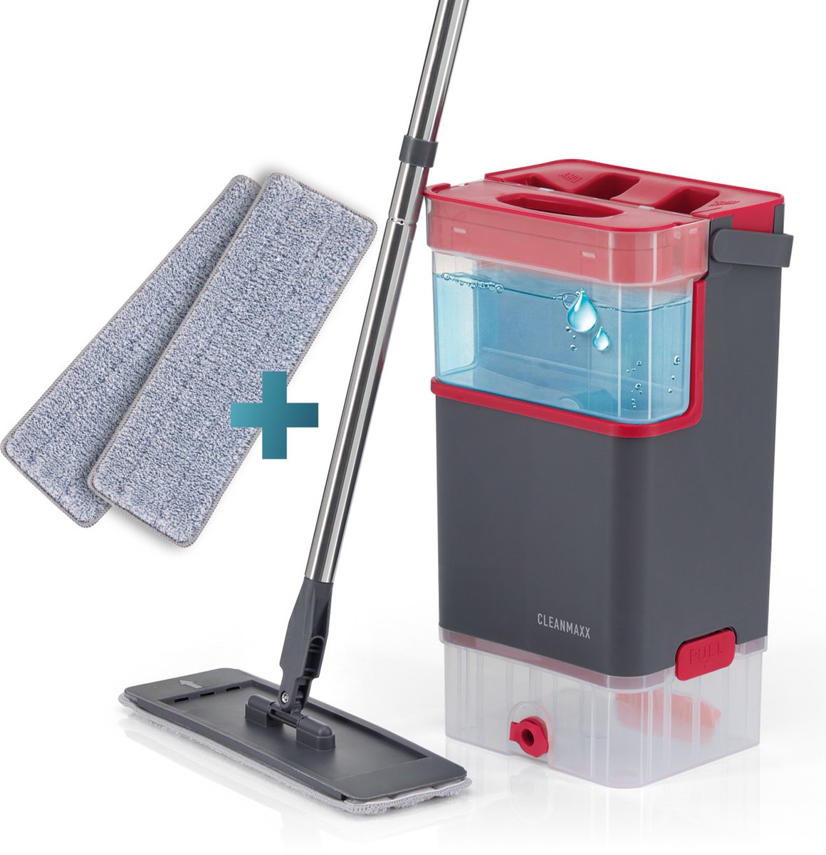 CLEANmaxx Comfort-dweil DuoTank + set van 2 reservedoekjes – vloerdweil met afneembare tanks, dweil met 100 % hygiënisch gescheiden schoon- en vuilwater | Wash- & Dry-zones