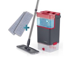 CLEANmaxx Comfort-dweil DuoTank + set van 2 reservedoekjes – vloerdweil met afneembare tanks, dweil met 100 % hygiënisch gescheiden schoon- en vuilwater | Wash- & Dry-zones