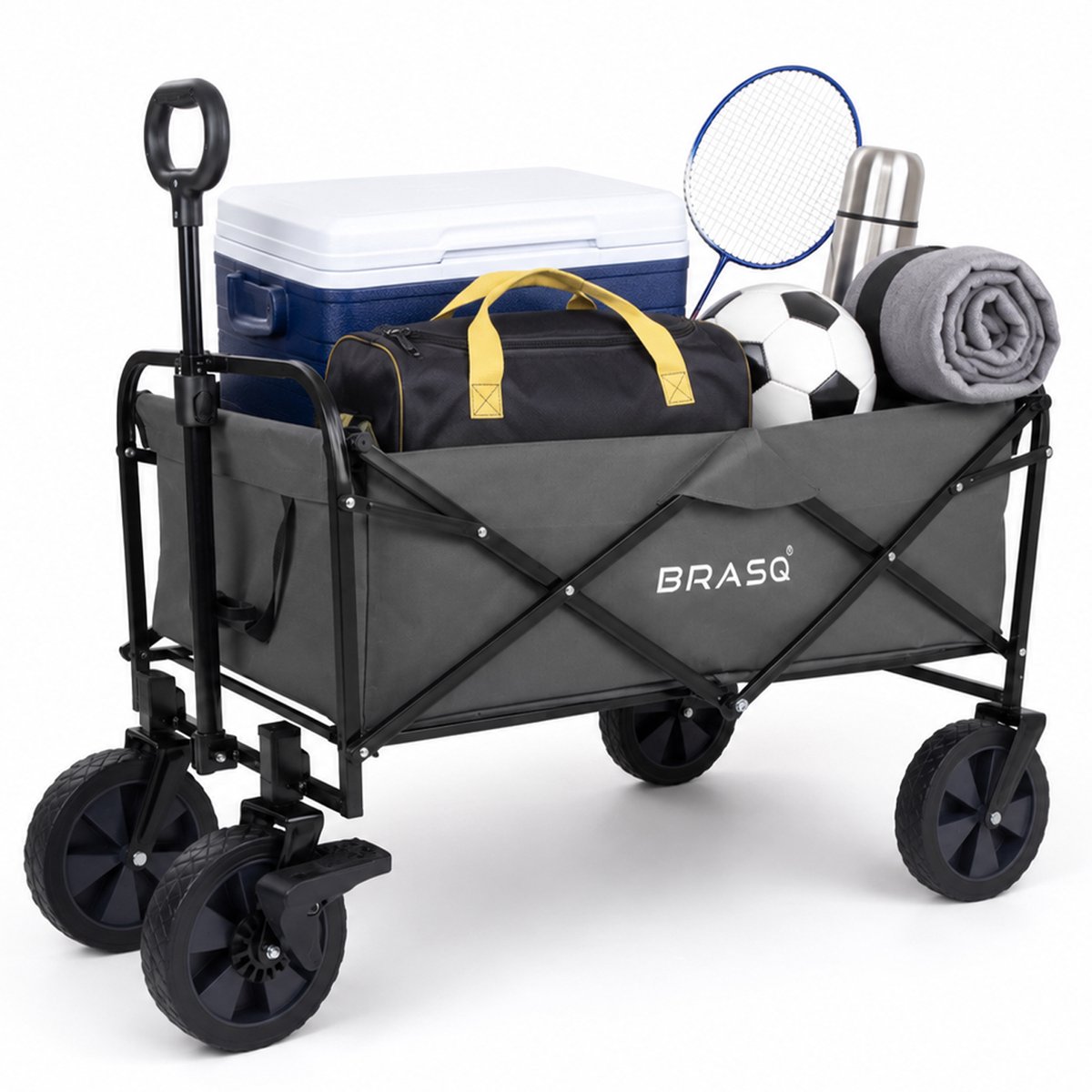 Bol.com BRASQ Bolderkar Opvouwbaar - 100 Liter - 80 KG Draagkracht - Draaibare wielen mét rem - 90x51x100 CM - Verstelbare hende... aanbieding