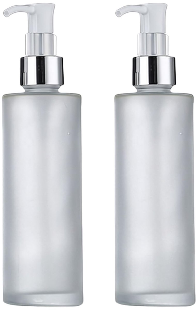 2 STKS 120ml/4oz Lege Frosted Glas Lotion Pomp Druk Flessen Zeep Dispensers Hervulbare Cosmetische Make-up Essentie Essentiële Olie Monster Verpakking Containers Opslag Potten Flesjes (Zilveren Hoofd)