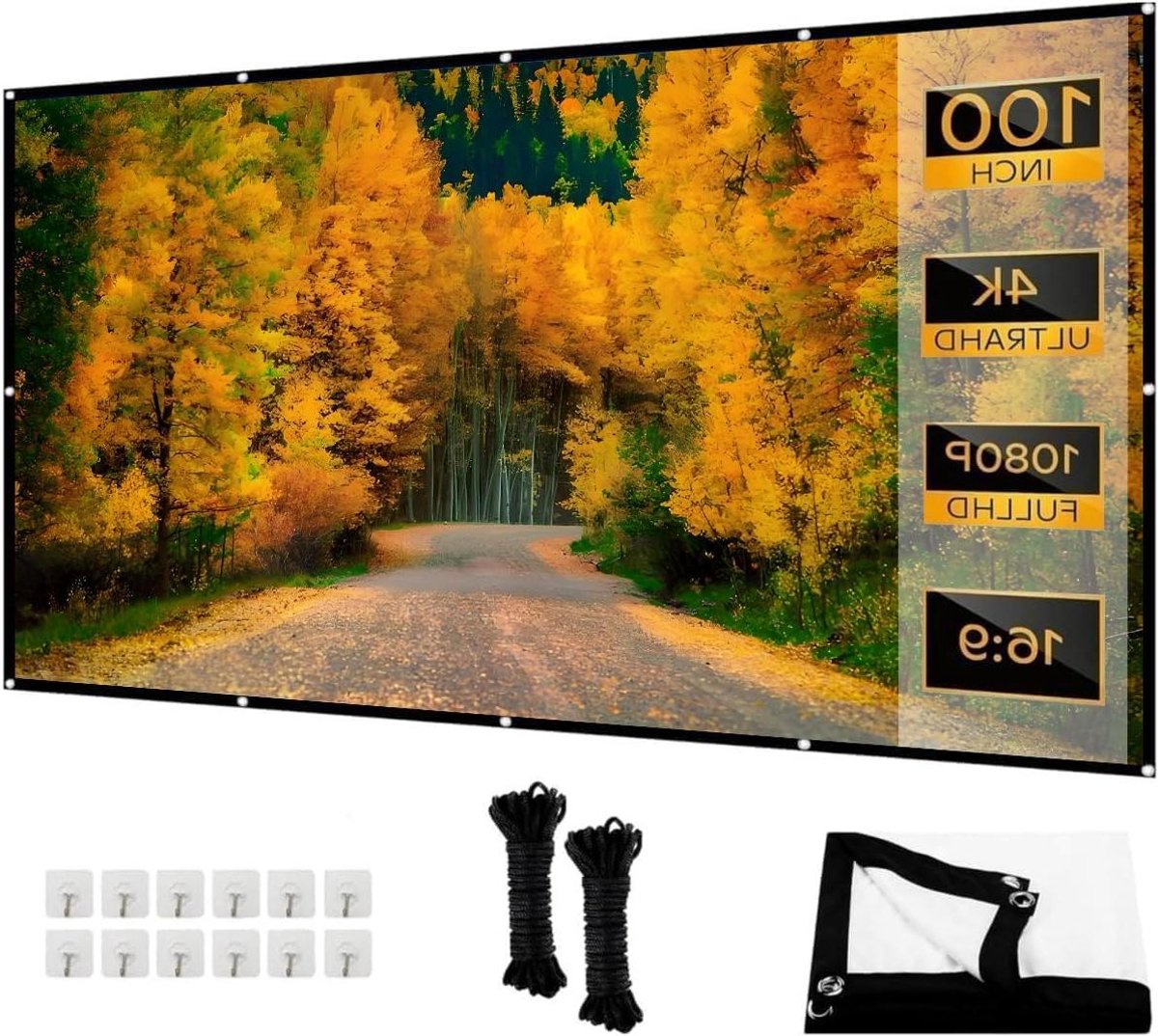 Projectiescherm - Beamerdoek Canvas - Thuisbioscoop Creëren - Anti-kreuk Materiaal - 100 inch 16:9 - Wit
