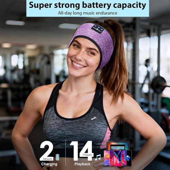 Slaapkoptelefoon Bluetooth - Hoofdband Koptelefoon - Ontspannen Slapen - Platte Luidsprekers - 50-70 cm - Lila — afbeelding 4