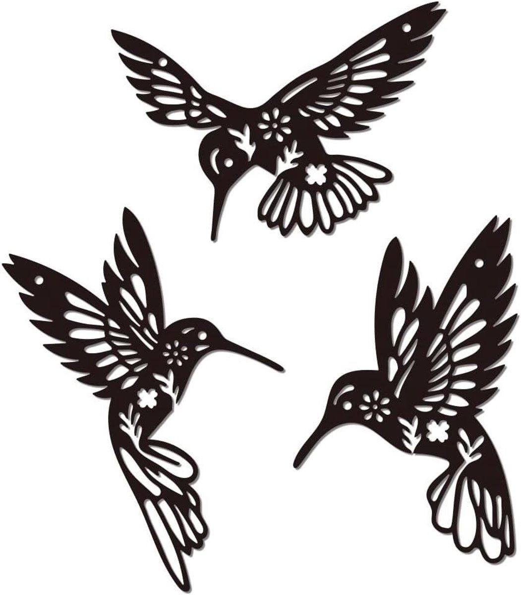 Metalen Kolibrie Wanddecoratie - Vogel Muurkunst - Woonkamer Decoreren - Levendige Ontwerpen - 3 Stijlen - Zwart