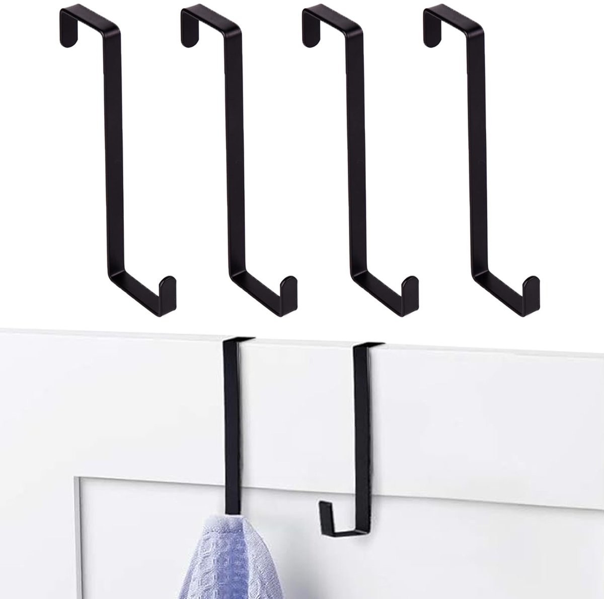 4 stuks, omkeerbaar, Z-vorm | Deurhaken, universele kapstok voor deur, standaard, kast, kast (zwart)