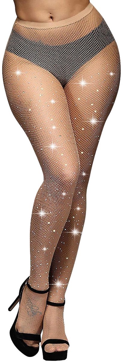 Aomig Dames Glinsterende Visnetpanty's, Glinsterende Visnetkousen met Gekleurde Diamant voor Vrouwen, Sexy Hoge Taille Glinsterende Fijne Mesh Kousen, Strass Panty's Mesh Glinsterende Panty's Vrouwen