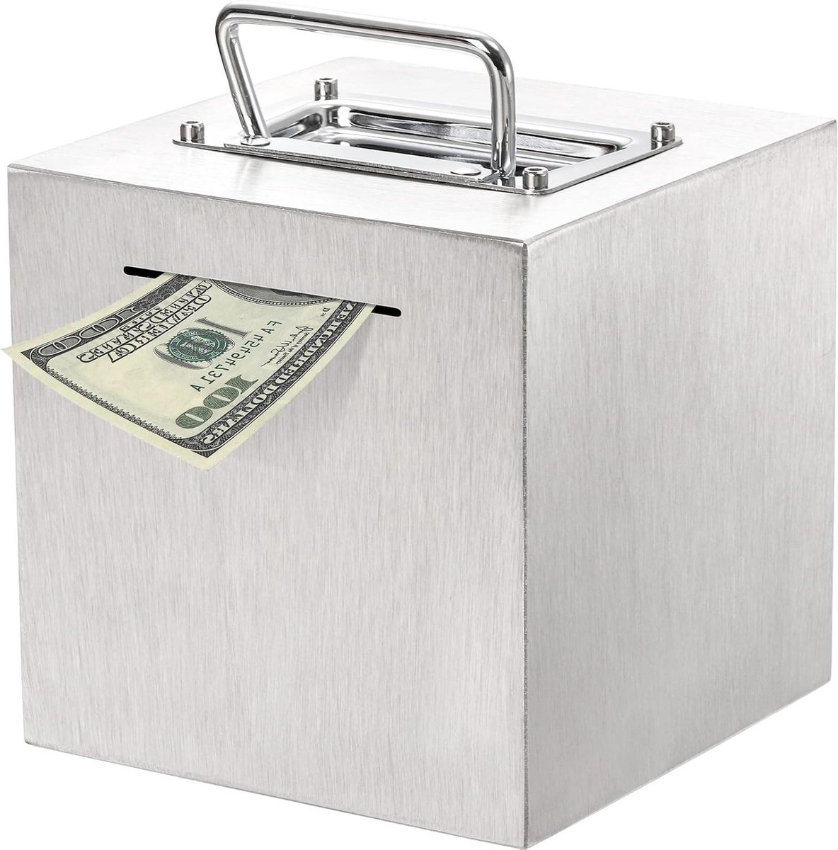 Spaarvarken Volwassenen - Geldkistje Metaal - Geld Besparen - Herbruikbaar Met Handvat - 15x15x15 cm - Zilver