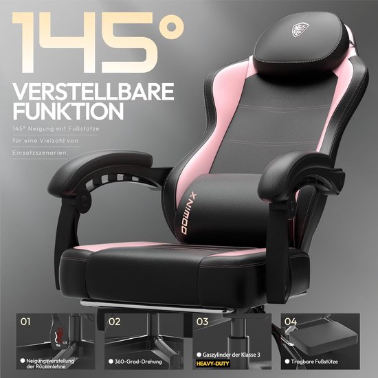 Gamingstoel - Gamerstoel bureaustoel - Comfortabel gamen werken - Met massage voetensteun - Tot 150 kg - Roze — afbeelding 3