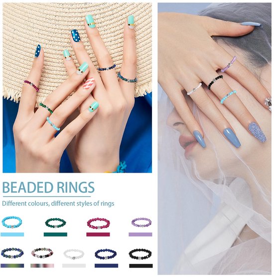 Ringen voor vrouwen 4 mm natuursteen kraal ring kralen elastische ring kralen stenen ring kristal kralen ring edelsteen parel stapelbare ring kleurrijke stretch vinger ring voor vrouwen — afbeelding 4