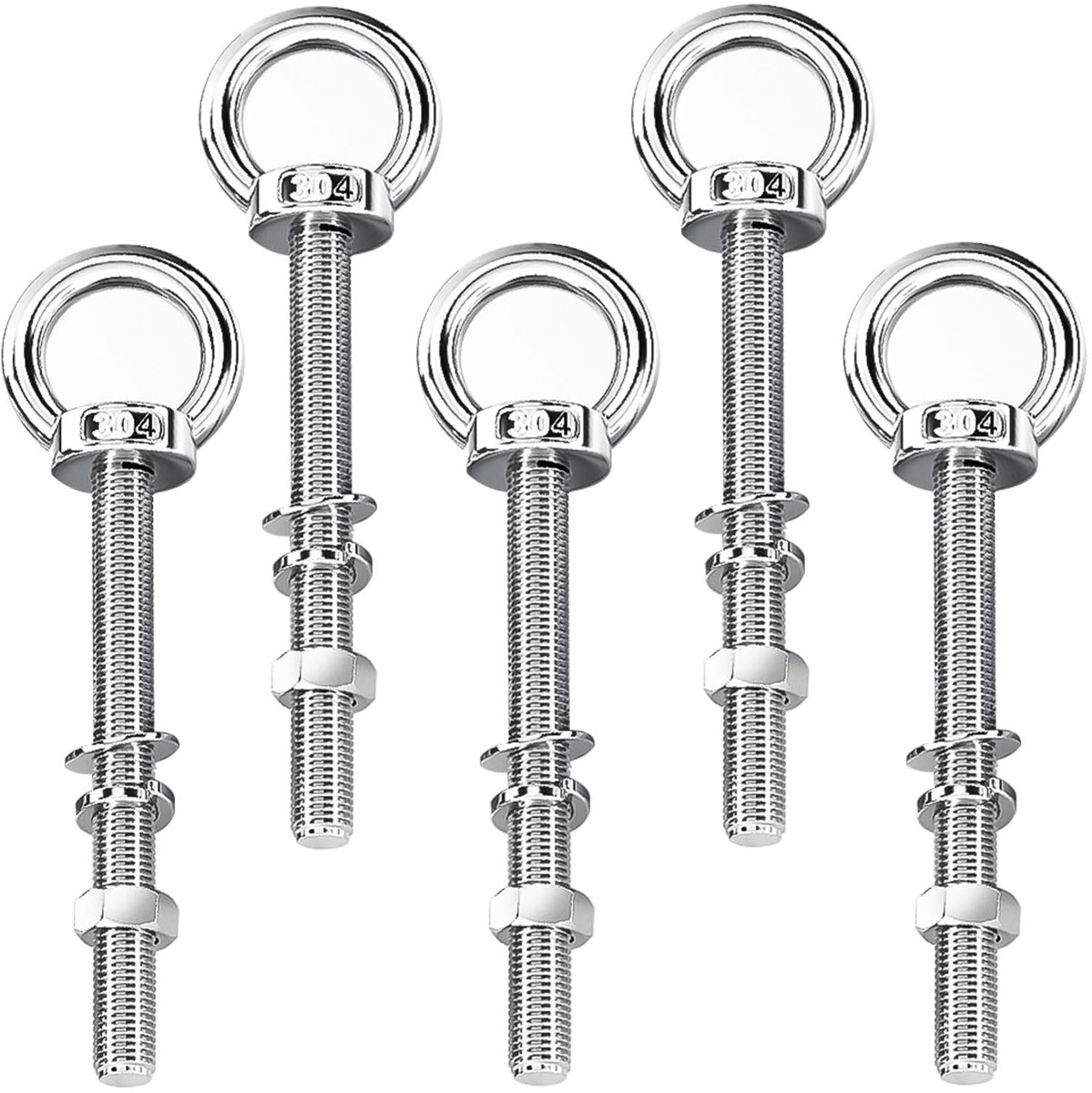 Oogschroef roestvrij staal, afneembare ringschroeven, met sluitringen en zeskantmoeren, voor bevestiging en ophanging (zilver)
